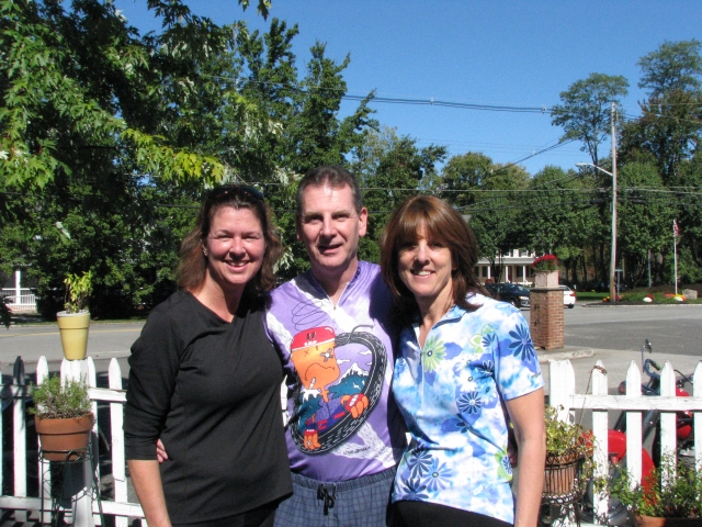 A thorn amongst the roses (Brigitta VanDillen-Gucker, Tom Kelly and Cindy Hannas after the 15 mile bike ride around the Great Swamp).