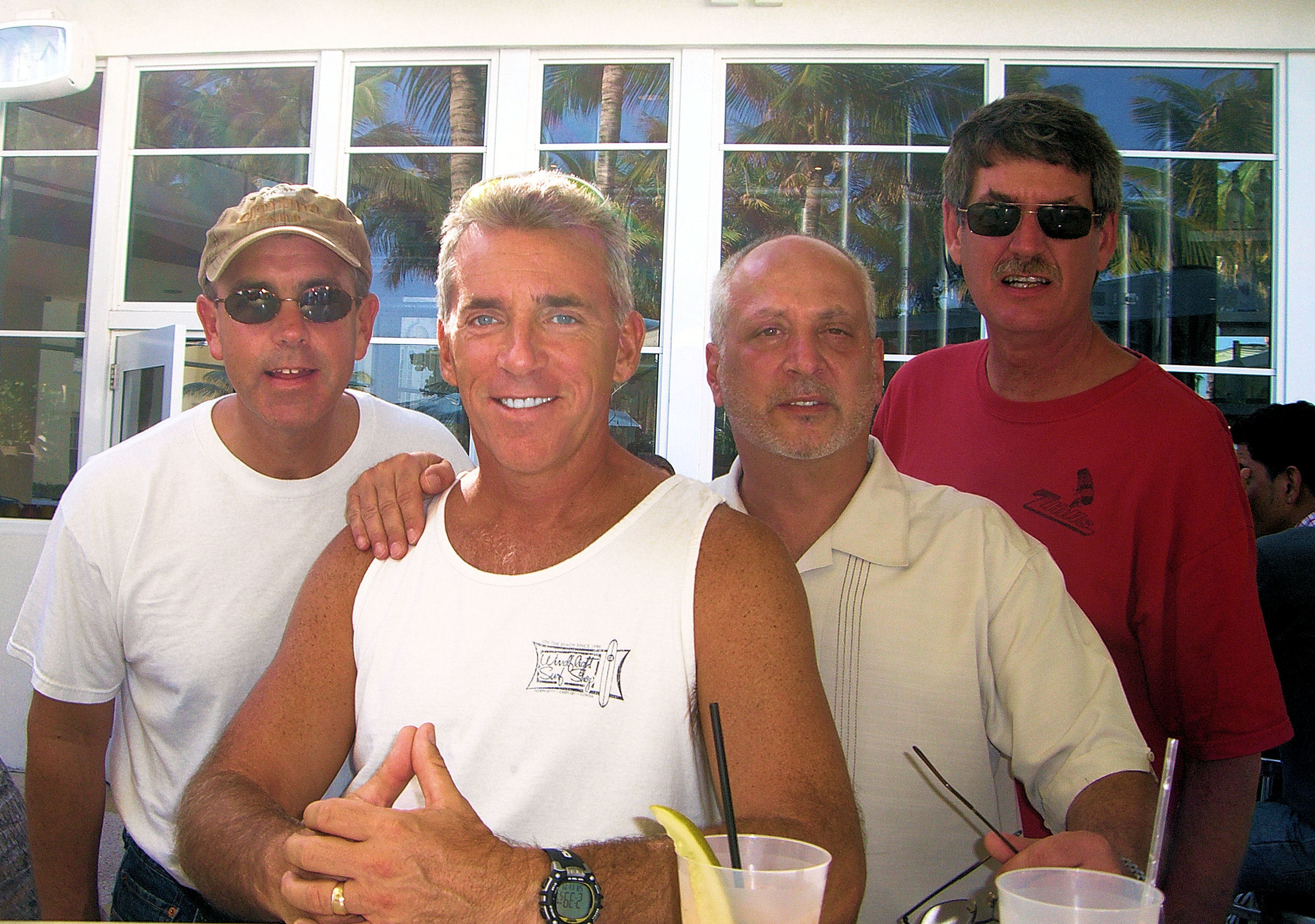 Recent Trouble in Florida.  (L-R: Gary Bragar SHS '76, Jimmy Mallon, Danny Helme and Matt Swanson SHS '75.  South Beach - July '09)